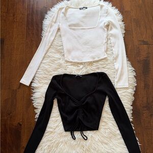 Zara Long Sleeve Crop Tops White and Black
